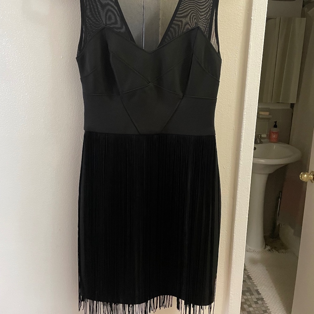 Black Fringe Mini Dress, Size S, Ark & Co.